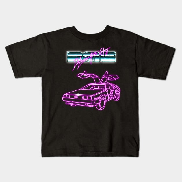 Synthwave DeLorean Kids T-Shirt by EmrysDesigns